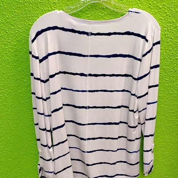 Talbots Blue and White Long Sleeve Relaxed Tee - Picture 3 of 3